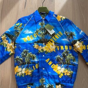 Gucci jacket printed nylon blue yellow souvenir LA 694137 ZAJI0 sz 52 XL tropica